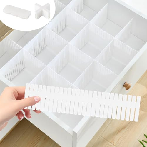 24 Schubladenteiler Verstellbar,Schubladentrenner Verstellbare Schubladeneinsatz Küche Schubladeneinteiler für Schubladen Organizer Küche Büro Bad Unterwäsche Socken Drawer Organizer Dividers,32x7cm