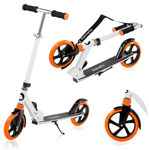 LIONELO Luca Tretroller Scooter, Cityroller für Kinder und Erwachsene bis 100 kg, Klappbar, 200 mm PU Rollen, ABEC-7 Kugellager, Höhenverstellbar 82–98 cm, Stoßdämpfer ShockResist, Hinterradbremse
