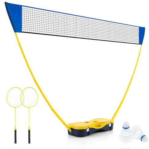 COSTWAY Badminton Netzständer, tragbares Federballspiel mit Schlägern, 2 Federbällen, Netz & Aufbewahrungsbox, Komplett Badminton Set für Badminton Tennis Volleyball für Indoor Outdoor