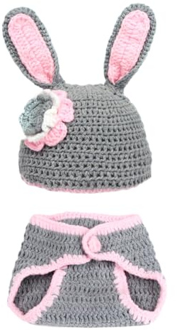 Uonlytech Handgefertigtes Gestricktes Neugeborenen Babykostüm aus Wolle für Fotografie mit Zartem Hasen Design für Fotoshootings und Tägliche Kleidung