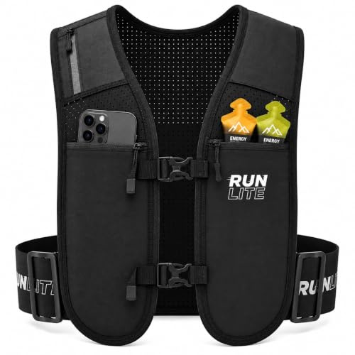Laufweste Damen & Herren, 5 Taschen, Reflektierend, Verstellbar | Ultraleicht, Handy bis 6,9 Zoll, wasserabweisend, atmungsaktiv, Trinkflaschenfächer, verstellbar