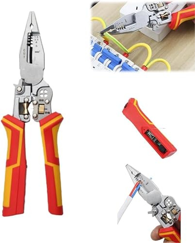 Vibbang Abisolierzange mit Strommessfunktion, 9 in 1 Zange Elektriker, Multifunktionale Abisolierzange, Multifunktionszange für Elektriker, Spannungsprüfer Zange, Twister, Wickeln, Spalten