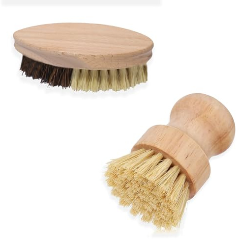 Gemüsebürste Holz, 2 Stück Pilzbürste Handflächenbürste aus Buchenholz, Topfbürste Spülbürste Champignonbürste Kartoffelbürste für Küche Spüle