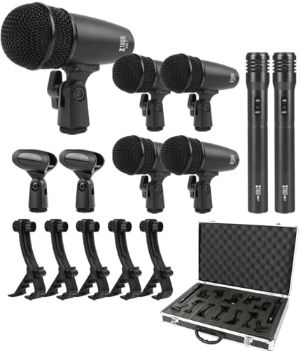 XTUGA MI7 Dynamisches Schlagzeug-Mikrofon-Set (Vollmetall) – Kick-Bass, Tom/Snare & Becken Mikrofon-Set – Verwendung für Schlagzeug, Gesang, andere Instrumente komplett mit Gewindeclip, Einsätzen
