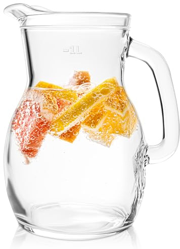 KONZEPT Wasserkrug 1 L aus Glas – Robuster Glaskrug mit tropffreiem Ausgießer und bequemem Griff