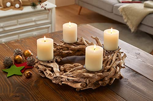 Adventskranz aus Treibholz, Ø 40 cm, Weihnachtsdeko, Weihnachtskranz | Kerzenständer für 4 Stumpenkerzen, rund, Weihnachtsdekoration, Kerzenhalter, Adventkranz