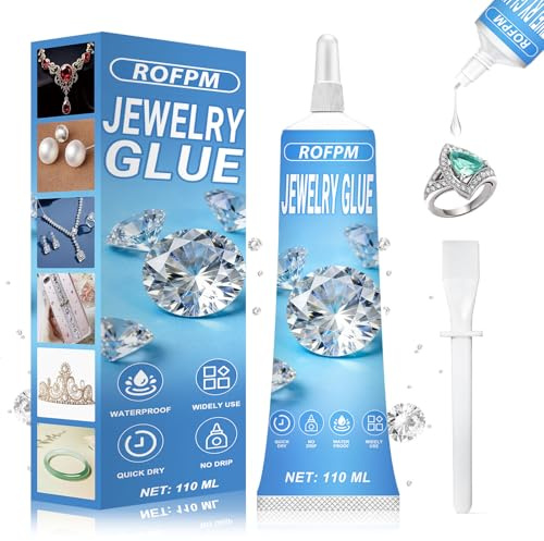 110ML Schmuckkleber Extra Stark, Wasserfest, Schmucksteinkleber, Bastelkleber, Transparent Schnelltrocknend, Rhinestone Glue, für Ring, Textilien, Ohrringe, Perlen, Diamond Painting, Glas