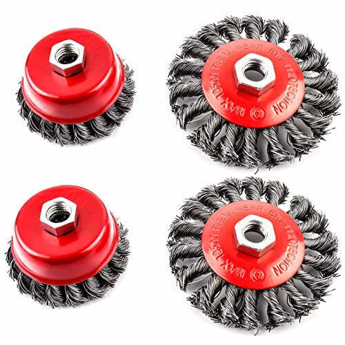 Allright Topfbürste Winkelschleifer Drahtbürste Drahtbürsten-Set für Winkelschleifer Flex Stahl Winkelschleifer Scheibenbürste Drahtbürste Ø75 mm Ø100mm M14 für Reinigungs-und Schleifarbeiten (4pcs)