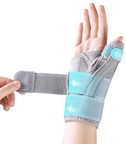 CURECARE Daumenschiene, Bequeme CMC-Daumenbandage Rechts & Links (Grau) | Tag- und Nacht-Stütze, Daumenorthese bei CMC, Arthrose, Sehnenscheidenentzündung, Schnappdaumen, Daumensattelgelenk Bandage