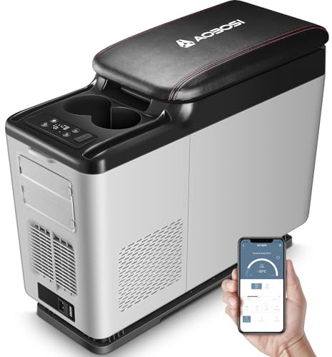 AAOBOSI Kompressor Kühlbox 15L, -15°C APP 12/24V Auto Boot Reisemobil | Kompressor-Kühlbox -20°C bis 20°C, APP-Fernsteuerung,12V 24V 230V AC, für Auto LKW Camping Boot