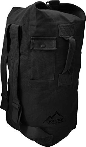 Seesack aus reißfestem Canvas-Material mit Doppelgurt und Metallverschluss - 100% Baumwolle Dunkelschwarz 90 Liter