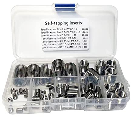 Aiyomi 50 Stück Edelstahl Gewindeeinsatz Set, Edelstahl Innengewinde Selbstschneidende Mehrere Spezifikationen Gewindeeinsätze M3-M12