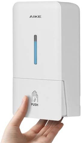AIKE AK1006 800ML Seifenspender Wandbefestigung Ohne Bohren, Manueller Wandseifenspender aus Kunststoff, Flüssigseifenspender für den öffentlichen Gebrauch, Weiß