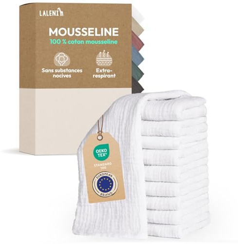 Laleni Spucktücher Baby im 10er Set aus Reiner Baumwolle - schadstofffreie Mulltücher weich 70x70 - saugstarke Mussellintücher Baby - Musselin Tuch als Mullwindel - waschbare Mulltücher - Weiß