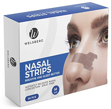 Welsberg 90 Stück Nasenpflaster gegen Schnarchen, Größe M, 55x16 mm, Beige | Nasenstreifen für Männer Frauen, Anti-Schnarch Hilfe, Nasenstrip, Schnarchstopper, Nose Strip, Besser Atmen im Schlaf Sport