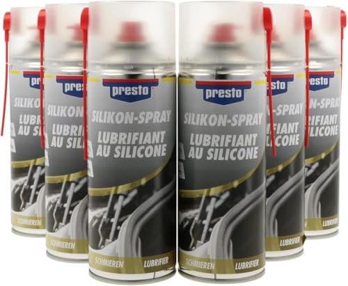 presto Silikonspray Set, 6 x 400 ml, Antistatisch, Schutz gegen Witterung, Wasserverdrängend, Ideal für Gummiteile, Effektives Schmiermittel