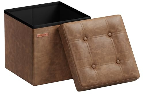 SONGMICS Sitzhocker 38 cm, Aufbewahrungsbox faltbar, Fußhocker mit Deckel, aus Kunstleder, bis 300 kg belastbar, für Eingang, Wohnzimmer, Schlafzimmer, kaffeebraun LSF030K11