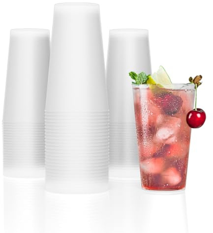 Metionga Partybecher Set, 50 Stück Plastikbecher | Bruchsichere, Polypropylen, Mehrwegbecher, 480 ML /16 OZ, Mattierte Trinkbecher für Restaurants Geburtstag, Hochzeit, Camping