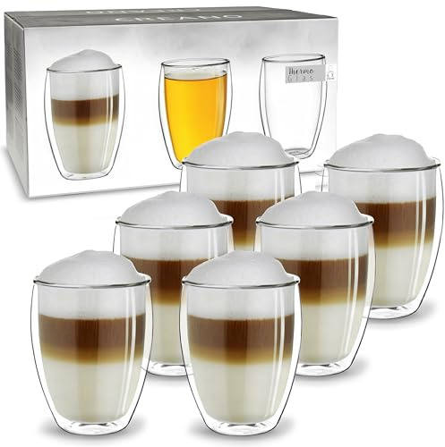 Creano doppelwandige Cappuccino Gläser 250ml - Glas Becher doppelwandig - Thermoglas - Doppelwandgläser im 6er Set