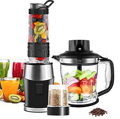 WAWORIO Mixer Smoothie Maker, 700 Watt Standmixer Smoothie Mixer, Multifunktion Smoothiemaker/Fleisch Zerkleinerer/Ice Crusher/Kaffeemühle mit 570ml Sport-Flasche BPA frei Tritan