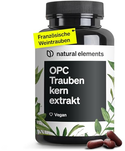 natural elements OPC Traubenkernextrakt - 240 hochdosierte Kapseln für 8 Monate - Reines OPC aus europäischen Weintrauben - Vegan, in Deutschen Laboren getestet