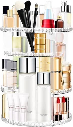 Withosent Make Up Organizer, 360° Drehbar Schminktisch Kosmetik Aufbewahrung, Skincare Beauty Schminke Kosmetikbox Zubehör für Dresser Schlafzimmer Badezimmer, Transparent