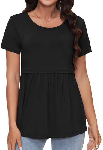 Sosolism Gerafftes Stillshirt und Umstands-Tshirt für Damen S-XXL | Fließendes bequemes Still-Top mit diskretem Hochziehzugang aus blickdichter und atmungsaktiver 200gsm Qualität