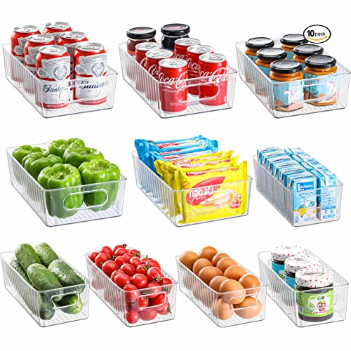 HNNJCK Kühlschrank Organizer 10er Set, Fridge Organizer Aufbewahrungsbox Küche Organizer für Speisekammer, BPA-frei, Kühlschrank Ordnungssystem,Transparent