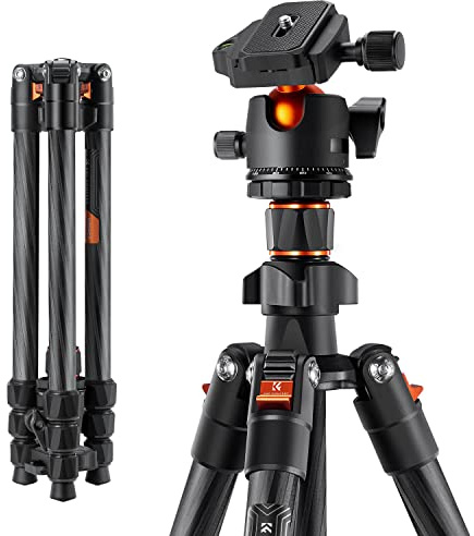 K&F CONCEPT K254C2 162cm Carbon Stativ aus Kohlefaser | Kamera Reisestativ, Arca Swiss kompatibel, Tripod für unterwegs O254C2+BH-36