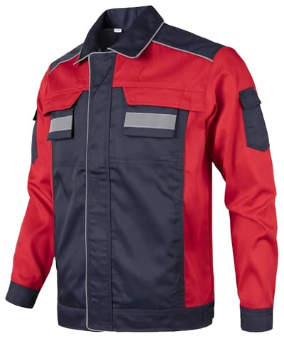 Yukirtiq Arbeitsjacke Herren Arbeitskleidung Bundjacke Männer Langarm Arbeitsjacken mit Reflektierenden Elementen Winddicht Arbeit Jacke mit vielen Taschen, Rot, L