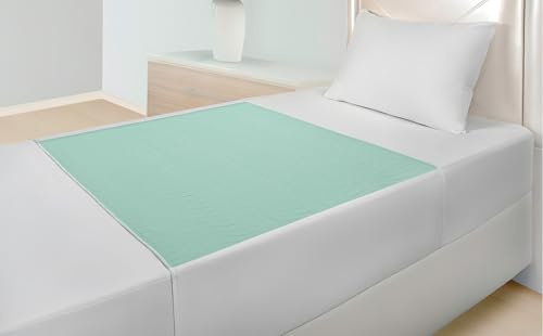 Waschbare Inkontinenz Bettunterlage – 85 x 90 cm – Mit Flügeln – Saugstark & rutschfest – Bis 95°C Waschbar – Matratzenschutz Wasserdicht – Atmungsaktiv – Trocknergeeignet – Mintgrün