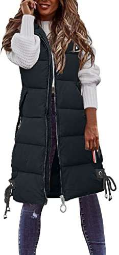 pxjsdwe Weste Damen Lang Winter Warm Steppweste mit Kapuze Ärmellose Daunenweste Übergangsweste Outdoor Leichte Winterjacke Longweste Reißverschluss Große Größen Wintermantel Pufferweste