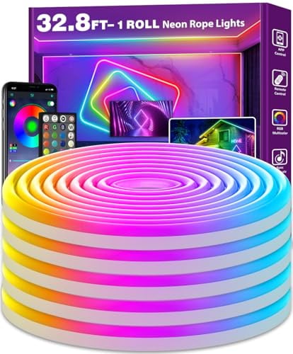 10m LED Neon Seillichter, Steuerung mit App/Fernbedienung, Flexibles LED Seillicht, Mehrere Modi, IP65 Outdoor RGB Neonlichter Wasserdicht [Energieklasse A]