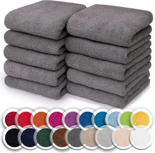 NatureMark 10er Set Frottee Waschlappen – 100% Baumwolle, weich & saugfähig – 30×30 cm, Anthrazit Grau