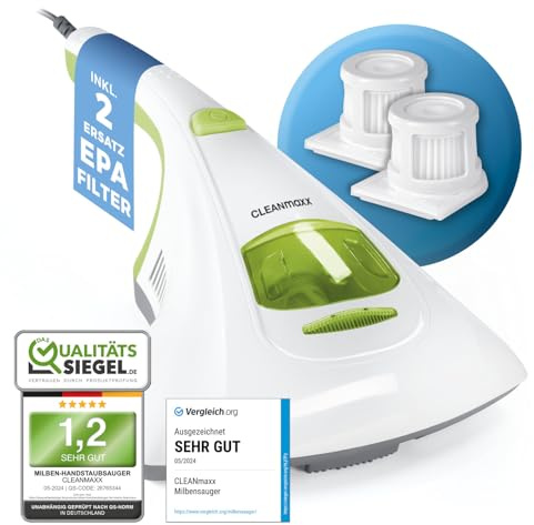 CLEANmaxx Milben Hand-Staubsauger vernichtet bis zu 99 Prozent Aller Milben | Effektive, chemiefreie Reinigung mit UV-C-Licht | Perfekt auch für Allergiker zum Absaugen & Desinfizieren von Matratzen