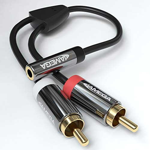 JAMEGA - Aux zu Cinch 3.5mm Klinken Buchse auf 2 Cinch Stecker Audio Stereo Adapter | Vergoldete Kontakte aus Metall