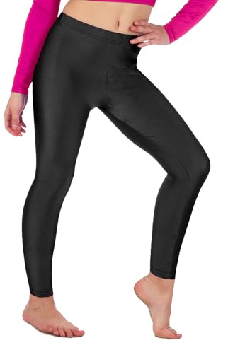 Re Tech UK - Mädchen Leggings - für Gymnastik, Tanzen & Ballett - glänzend - elastisch - Schwarz - 9-10 Jahre
