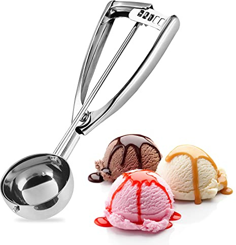 Edelstahl Eis Eisportionierer mit Einfachem Auslöser–Große Größe 2.0 Zoll/5.0 cm Keksschaufel Eisportionierer mit Auslöser für Kartoffelpüree, Cupcake-Mix, Keksteig, Mellonbällchen