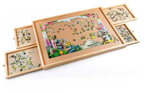 Mediashop Puzzle Tisch bis zu 1500 Teile - mit 4 ausziehbaren Schubladen - Puzzlebrett aus Holz - Platz und Ordnung für maximalen Puzzlespaß - einfach verstaubau - Spielspaß für Erwachsene und Kinder