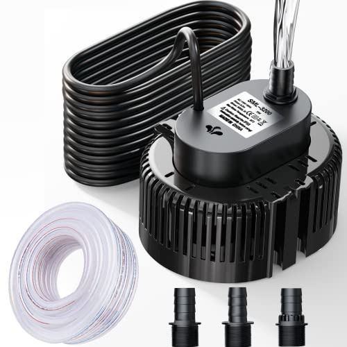 Lnicez Schmutzwasser-Tauchpumpe(75 W, Ø19 mm,3000L/H,5M mit Ablaufschlauch und 7.5M extra langem Netzkabel,3.2m max Förderhöhe,3 verschiedene Adapter)