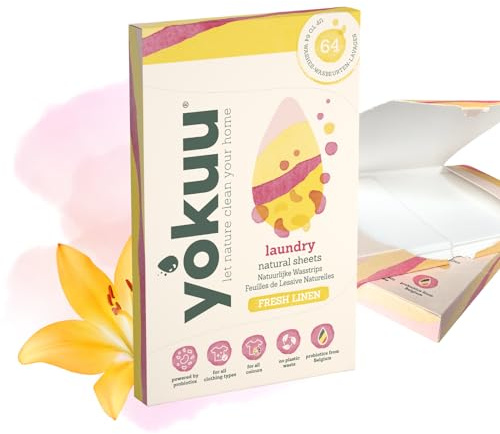 YOKUU Probiotische Waschmittel Blätter | 64 Ladungen | Frische Bettwäsche | Ökologische Waschblätter Schwarze & Weiße Wäsche | Ultra-Konzentrierte, Vordosierte & Wasserlösliche Reisewaschmittel