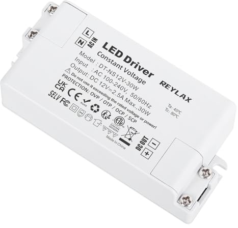 REYLAX LED Transformator 12V 30W 2.5A, Treiber, Elektronischer Trafo, 230V Auf 12V DC Schalt Niedervolttrafo, Konstantspannungs Netzteil für Led Lampen Nicht Dimmbar - 94x43x23mm