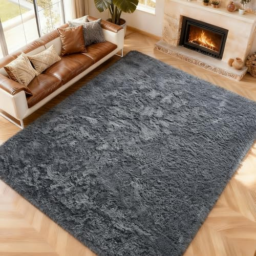 CHOSHOME Teppich Wohnzimmer Grau Schlafzimmer Teppiche Weich Anti-Rutsch Unterseite Flauschiger Moderner Wohnzimmer Teppich Hochflor Shaggy Flur Teppiche Groß für kinderzimmer 150x240CM