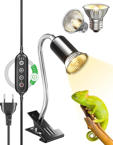 Glowup Reptilien Wärmelampe, Timer-Schildkrötenlicht Sonnenplatzlampe mit Clip, für Reptilien, Schildkröten, Eidechsen, Schlangen - E27 Glühbirnen enthalten