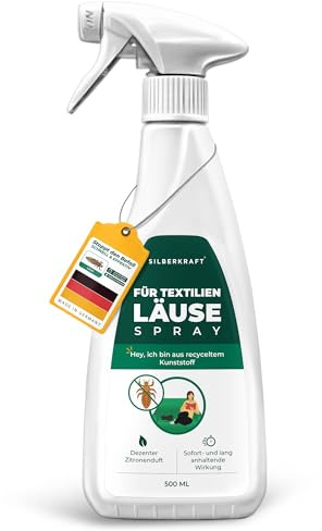Silberkraft Läusespray für Textilien 500ml, Umgebungsspray gegen Läuse & Nissen, Textilspray mit Zitronenduft, Alternative zu Permethrin, Nachfüllpackung für Haushalt & Umgebung.