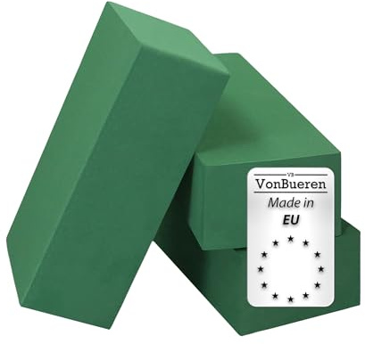 VonBueren 3X Steckschaum für Blumen nass, Blumensteckschaum, Steckmasse | Je ca. 23 x 11 x 7,5 cm, Steckmasse für Kunstblumen und Frischblumen, Steckschwamm und Steckmoos, Made in EU