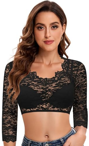 Hotouch Dirndl Bluse Schwarz Dirndlbluse Spitze V Ausschnitt