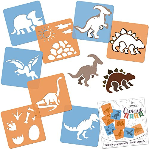 NAKLEO Schablonen Malen für Kinder, 8 Stück Set 15x15cm Dinosaurier