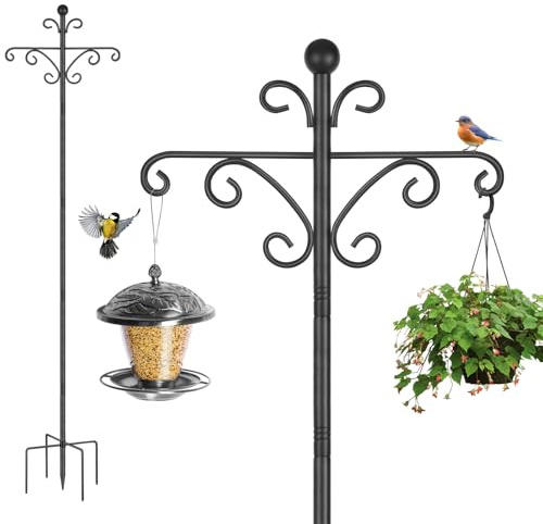 Vogelfutterstation, 196 cm, Schäferhaken für den Außenbereich, robuster Vogelfutterständer, hoch, Doppel-Gartenhaken zum Aufhängen von Pflanzen, 1 Packung