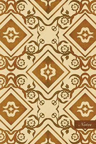 Notes: 6"x9" Unruled Blank Notebook - Spiral Curve Cross Flower Vine Square Check - Retro Brown Worn Out Vintage Seamless Pattern Cover. Matte Softcover And Cream Interior Papers.